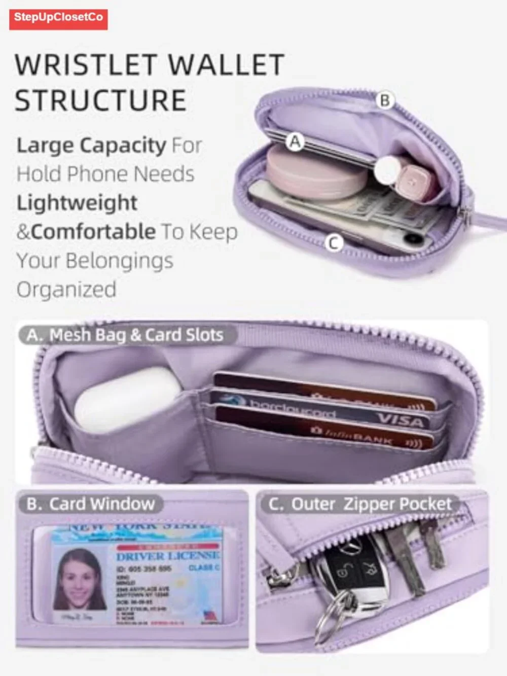 RFID Blocking Quilted Nylon Wristlet Wallet for Women with Card Slots,